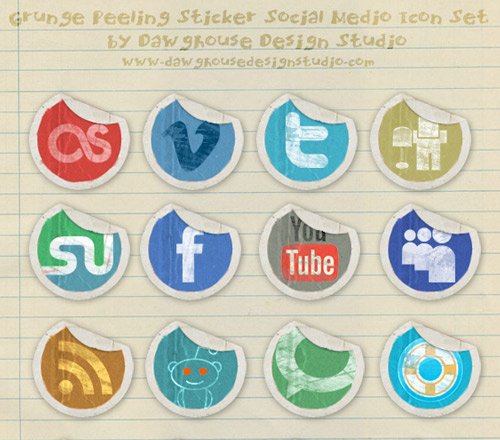 Grunge Peeling Stickers Social Media Icons